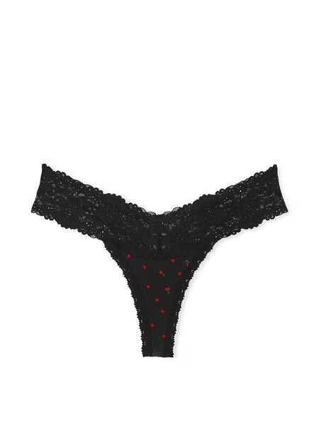 Бавовняні трусики тонг PINK Wink Lace-Trim Thong Panty - XS - Чорний оригінал Victoria's Secret купити Україна 420461QT6