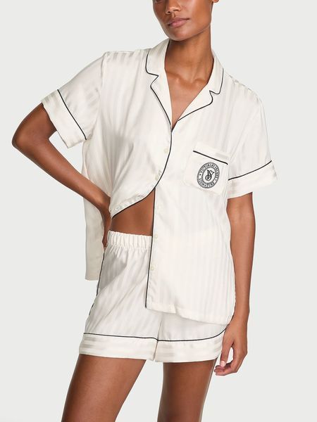 Сатинова піжама з шортами Victoria&rsquo;s Secret Glazed Satin Short Pajama Set - XS - Білий оригінал Victoria's Secret купити Україна 420078Q97