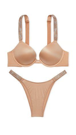 Комплект білизни Victoria's Secret Shine Strap Smooth Push-Up Bra - 34B - M - Бежевий оригінал Victoria's Secret купити Україна 904542SEQ