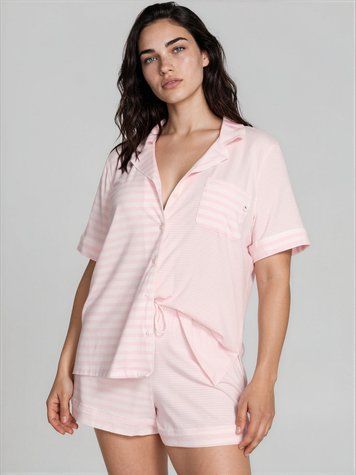 Піжама з преміального модалу &mdash; Victoria&rsquo;s Secret SoSoft&trade; Modal Short Pajama Set - S - В рожеву смужку оригінал Victoria's Secret купити Україна 428605SPU