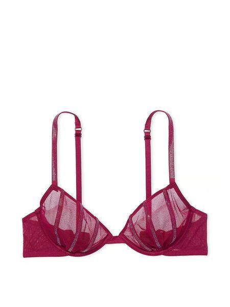 Комплект білизни Victoria's Secret Sheer Shine Unlined Low-Cut Demi Bra - 34C - XS - Бордо оригінал Victoria's Secret купити Україна 415609QD4