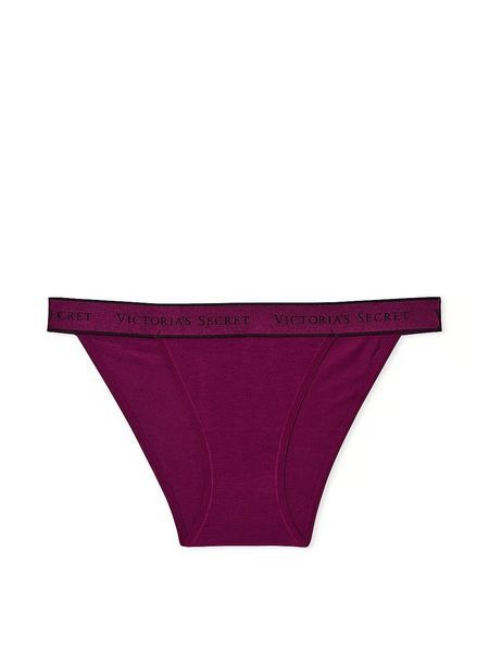 Хлопковые трусики Victoria's Secret COTTON Logo Cotton Tanga Panty - M - Бордо оригинал Victoria's Secret купить Украина 415917QAX