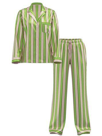 Атласна піжама Victoria's Secret Glazed Satin Long Pajama Set - M - В зелену смужку - 420186SPU оригінал Victoria's Secret купити Україна 420186SPU