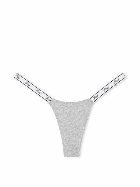 Хлопковые трусики тонг PINK Logo Cotton Micro Thong Panty - L - Серый оригинал Victoria's Secret купить Украина 420527QD7