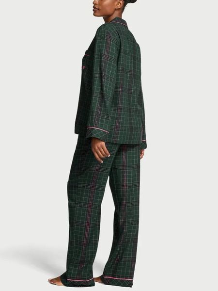 Фланелева піжама VICTORIA'S SECRET Flannel Long PJ Set - Зелена - XS - Зелений оригінал Victoria's Secret купити Україна 419567QS4