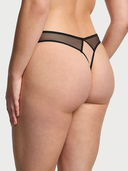 Відкриті трусики тонг Victoria's Secret Rose Lace & Grommet Crotchless Thong - XS - Чорний оригінал Victoria's Secret купити Україна 189699QB4