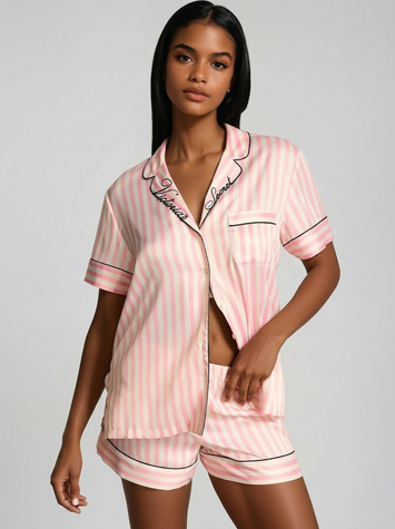 Піжама Victoria's Secret Glazed Satin Short Pajama Set - XS - В смужку оригінал Victoria's Secret купити Україна 428597SPC