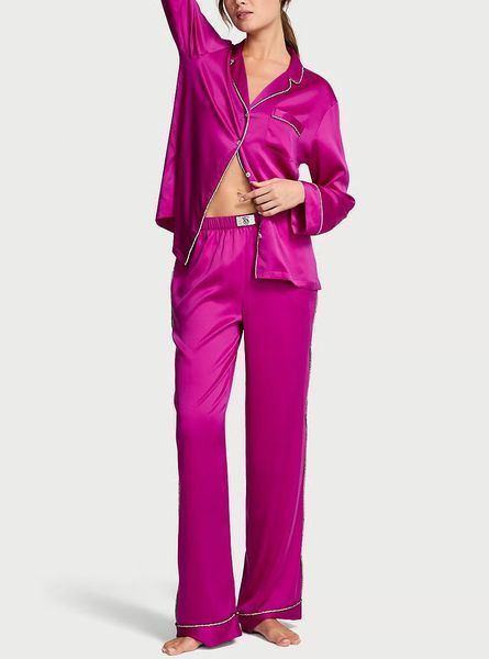 Піжама Victoria's Secret Satin Shine Stripe Long Pajama Set - Фіолетовий - XS оригінал Victoria's Secret купити Україна AD-430564QBU