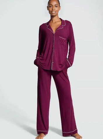 Пижама Victoria's Secret Modal Long PJ Set - XS - Бордо оригинал Victoria's Secret купить Украина 406064QKY