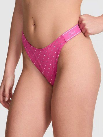 Бавовняні трусики тонг PINK Logo Cotton High-Leg Thong Panty - XS - Рожевий оригінал Victoria's Secret купити Україна 416206SPD