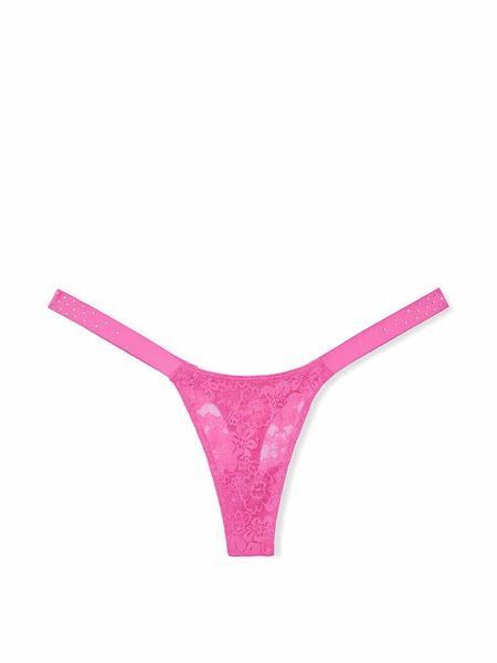 Кружевные трусики тонг PINK Wink Bling Lace Micro Thong Panty - S - Розовый оригинал Victoria's Secret купить Украина 421920QB6