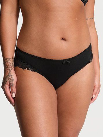Бавовняні трусики бікіні Victoria's Secret Stretch Cotton Lace-Trim Bikini Panty - XS - Чорний оригінал Victoria's Secret купити Україна 417928QB4