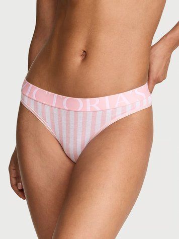 Трусики Victoria's Secret Logo Cotton Thong Panty - В смужку - XS оригінал Victoria's Secret купити Україна 433679SPC