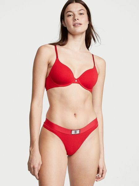 Бавовняні трусики Victoria's Secret Cotton Shine Patch Thong Panty- L - Червоний - 910033QD4 оригінал Victoria's Secret купити Україна 910033QD4