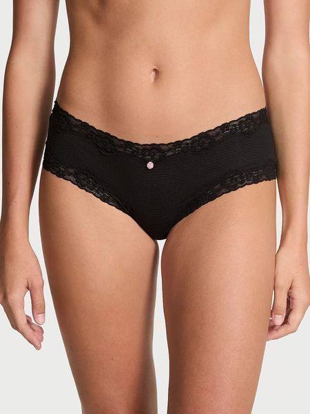 Бавовняні трусики чіки Victoria's Secret Cotton Shadow Stripe Lace-Waist Cheeky Panty - XS - Чорний оригінал Victoria's Secret купити Україна 428361QB4