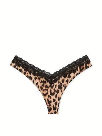 Трусики тонг Lace-Trim High-Leg Thong Panty - XS - Леопардовий оригінал Victoria's Secret купити Україна 424063SPA