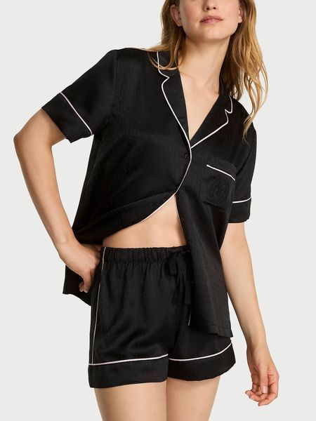 Піжама з шортами Victoria's Secret Glazed Satin Short Pajama Set - Чорна - S - Чорний оригінал Victoria's Secret купити Україна 428596QB4