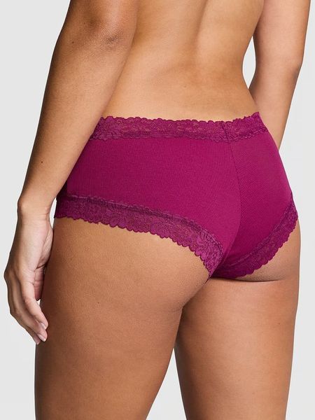 Хлопковые трусики чики PINK Wink Lace-Trim Cheeky Panty - XS - Бордо оригинал Victoria's Secret купить Украина 419753QСJ