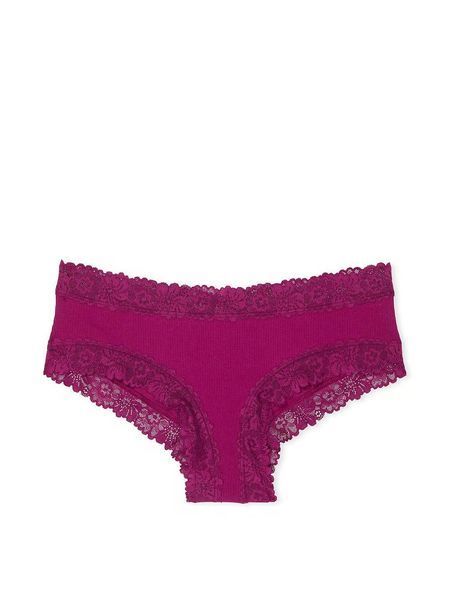 Хлопковые трусики чики PINK Wink Lace-Trim Cheeky Panty - XS - Бордо оригинал Victoria's Secret купить Украина 419753QСJ