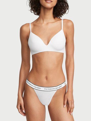 Бавовняні трусики танга Victoria's Secret Logo Cotton Tanga Panty - L- Білий оригінал Victoria's Secret купити Україна 415900QBF