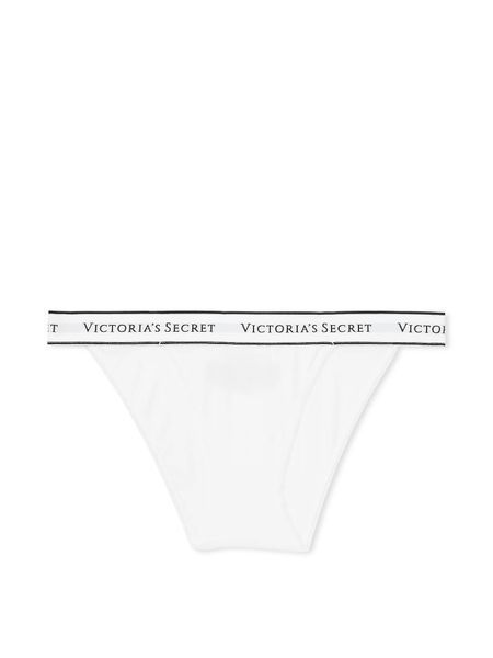 Хлопковые трусики танга Victoria's Secret Logo Cotton Tanga Panty - L - Белый оригинал Victoria's Secret купить Украина 415900QBF