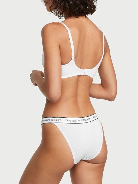 Хлопковые трусики танга Victoria's Secret Logo Cotton Tanga Panty - L - Белый оригинал Victoria's Secret купить Украина 415900QBF