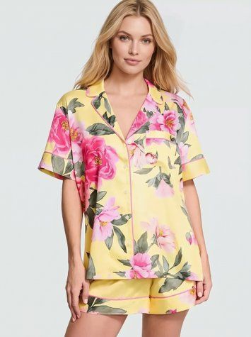 Піжама Victoria's Secret Glazed Satin Heart Short Pajama Set - XS - Жовтий оригінал Victoria's Secret купити Україна 420076SP9