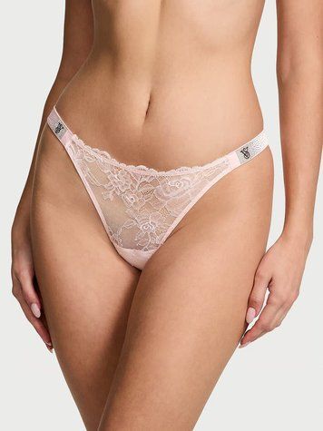 Трусики тонг Вікторія Сікрет Shine Strap Lace Thong Panty - M - Рожевий - 422466QAS оригінал Victoria's Secret купити Україна 422466QAS