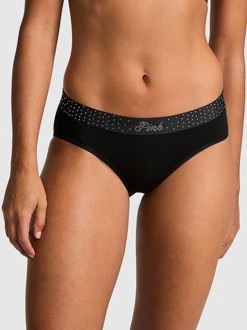 Хлопковые трусики PINK Logo Cotton Hiphugger Panty - XS - Черный оригинал Victoria's Secret купить Украина 420535QB4-XS