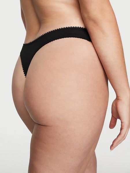 Бавовняні трусики Victoria's Secret Stretch Cotton Scatter Shine High-Leg Scoop Thong Panty - XS - Чорний оригінал Victoria's Secret купити Україна 900053QB4