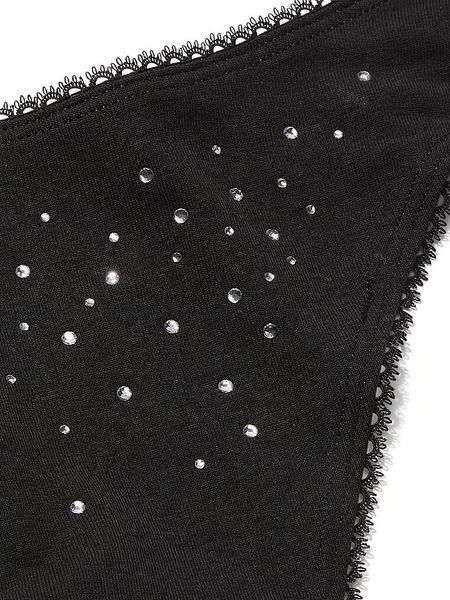 Бавовняні трусики Victoria's Secret Stretch Cotton Scatter Shine High-Leg Scoop Thong Panty - XS - Чорний оригінал Victoria's Secret купити Україна 900053QB4
