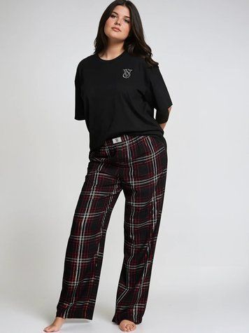 Пижама Victoria's Secret Flannel Short-Sleeve Long Tee-Jama Set - XS - Черный оригинал Victoria's Secret купить Украина 428579QC5