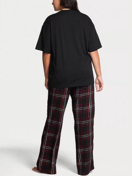 Піжама Victoria's Secret Flannel Short-Sleeve Long Tee-Jama Set - XS - Чорний оригінал Victoria's Secret купити Україна 428579QC5
