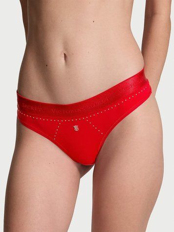 Бавовняні трусики Victoria's Secret Cotton Shine Patch Thong Panty (червоні) - XS - 420694QD4 оригінал Victoria's Secret купити Україна 420694QD4
