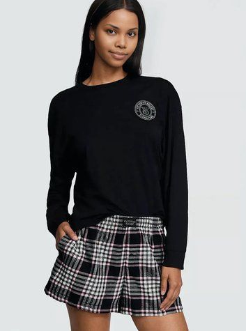 Піжама Victoria's Secret Flannel Long-Sleeve Short Tee-Jama Set - S - Чорний оригінал Victoria's Secret купити Україна 420050QAK