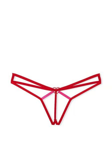 Открытые трусики тонг Victoria's Secret Crotchless Heartware Strappy V-String Panty - XS - Красный оригинал Victoria's Secret купить Украина 204768QD4
