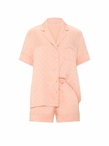 Сатиновая пижама Victoria's Secret Signature Satin Short Pajama Set - Персиковый -S оригинал Victoria's Secret купить Украина 428551QAX