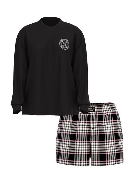 Пижама Victoria's Secret Flannel Long-Sleeve Short Tee-Jama Set - S - Черный оригинал Victoria's Secret купить Украина 420050QAK