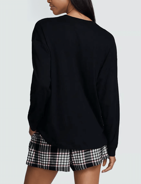 Пижама Victoria's Secret Flannel Long-Sleeve Short Tee-Jama Set - S - Черный оригинал Victoria's Secret купить Украина 420050QAK