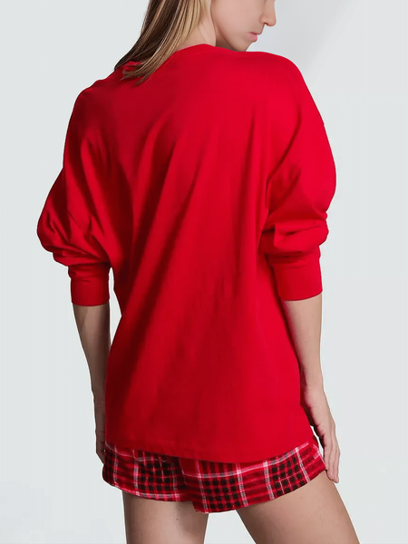 Пижама Victoria's Secret Flannel Long-Sleeve Short Tee-Jama Set - S - Красный оригинал Victoria's Secret купить Украина 420050QE2